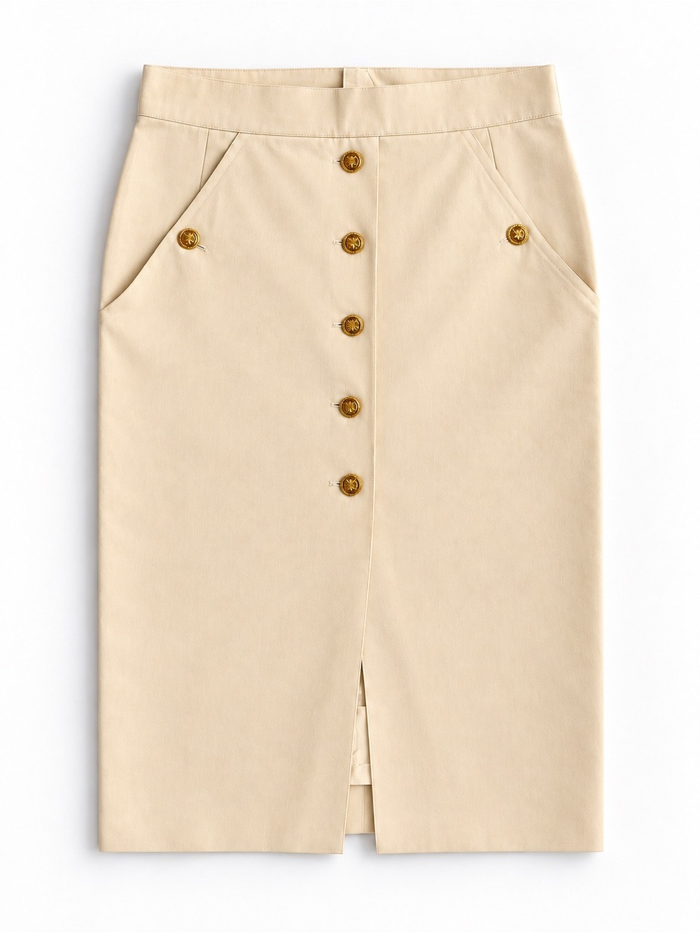 Vintage CHANEL Boutique Cream Pencil Skirt Gold Buttons Size 34 - Picture 2 of 3